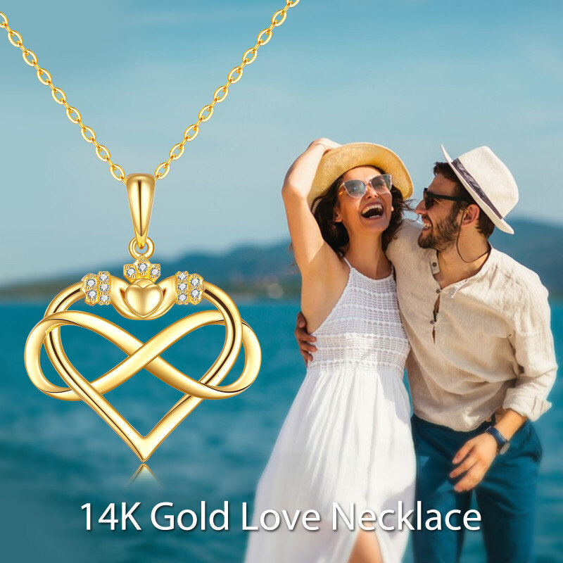Collar con colgante de corazón y símbolo de infinito en oro de 10 quilates con circonitas cúbicas-5