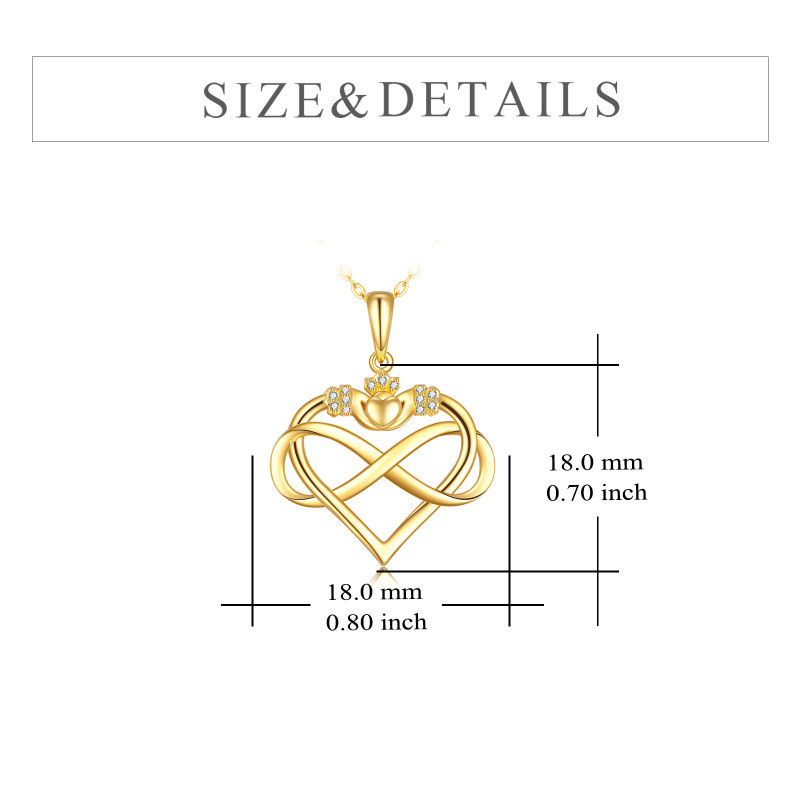 Collar con colgante de corazón y símbolo de infinito en oro de 10 quilates con circonitas cúbicas-6