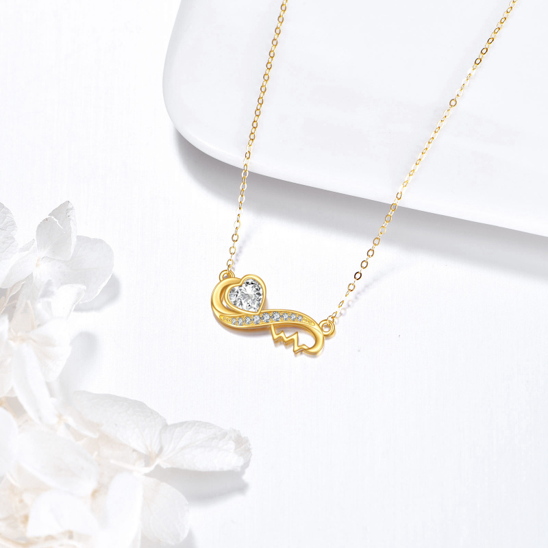 14K Gold Cubic Zirconia Heart & Infinity Symbol Pendant Necklace-3