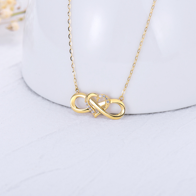 Collar con colgante de corazón y símbolo de infinito en oro de 14 quilates con circonitas cúbicas-3