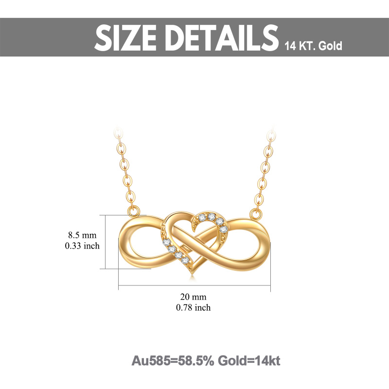 Collar con colgante de corazón y símbolo de infinito en oro de 14 quilates con circonitas cúbicas-6