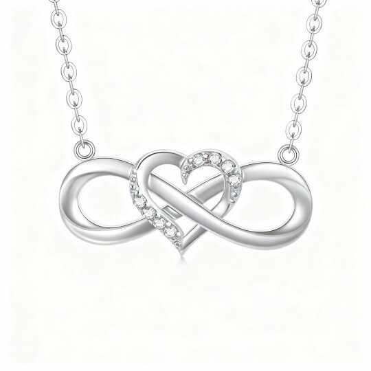 10K White Gold Cubic Zirconia Heart & Infinity Symbol Pendant Necklace