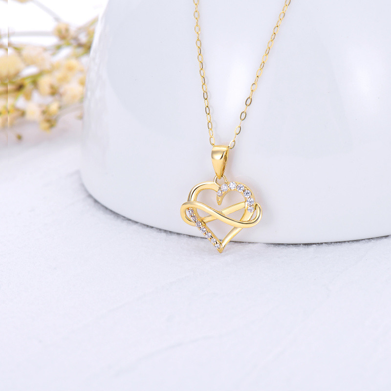Collar con colgante de corazón y símbolo de infinito en oro rosa de 10 quilates con circonitas cúbicas-3