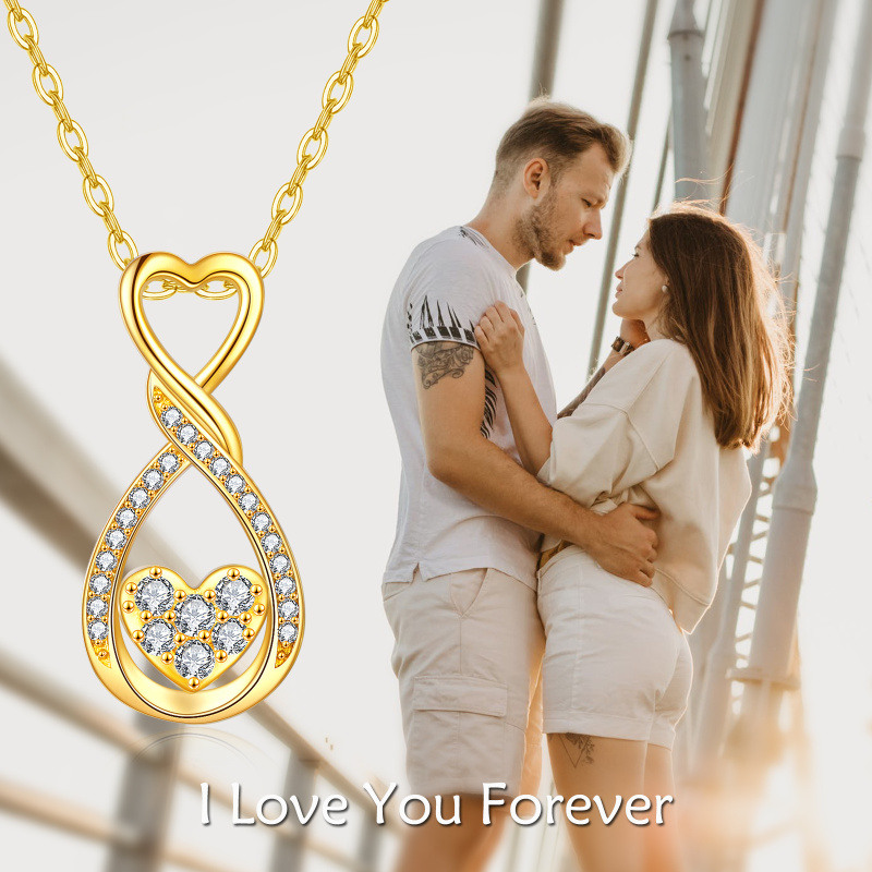 Collar con colgante de corazón y símbolo de infinito en oro de 14 quilates con circonitas cúbicas-5