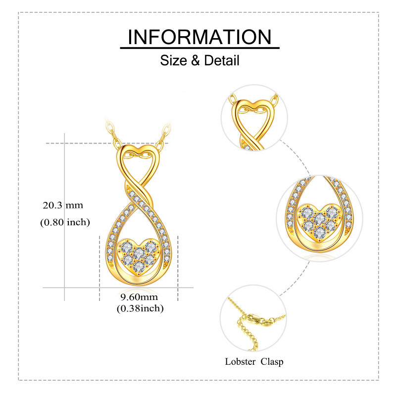 Collar con colgante de corazón y símbolo de infinito en oro de 14 quilates con circonitas cúbicas-6