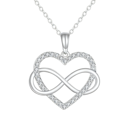 10K White Gold Cubic Zirconia Heart & Infinity Symbol Pendant Necklace