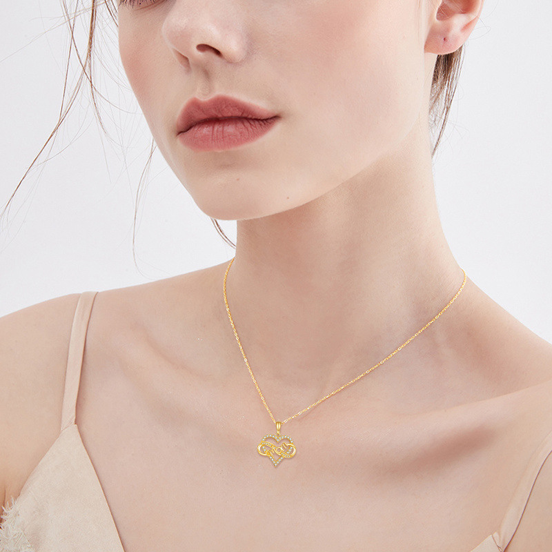 10K Rose Gold Cubic Zirconia Heart & Infinity Symbol Pendant Necklace with Engraved Word-2