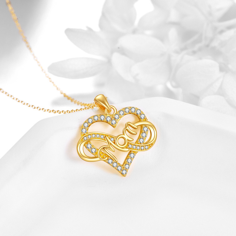 10K Rose Gold Cubic Zirconia Heart & Infinity Symbol Pendant Necklace with Engraved Word-3