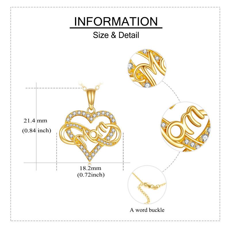 10K Rose Gold Cubic Zirconia Heart & Infinity Symbol Pendant Necklace with Engraved Word-5