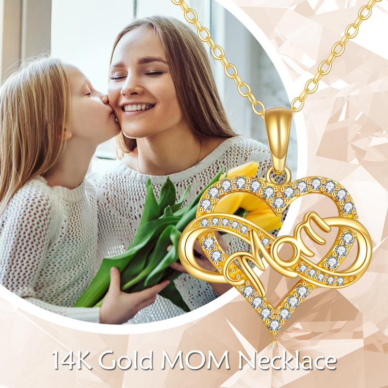 10K Rose Gold Cubic Zirconia Heart & Infinity Symbol Pendant Necklace with Engraved Word-6