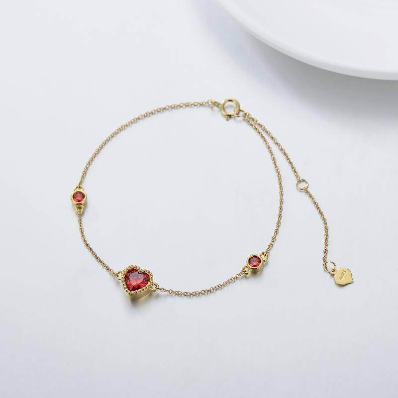 Pulsera de cuentas de metal con forma de corazón y circonitas cúbicas en oro rosa de 14 quilates-3