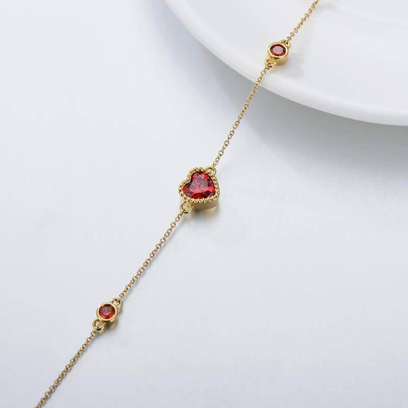 Pulsera de cuentas de metal con forma de corazón y circonitas cúbicas en oro rosa de 14 quilates-4