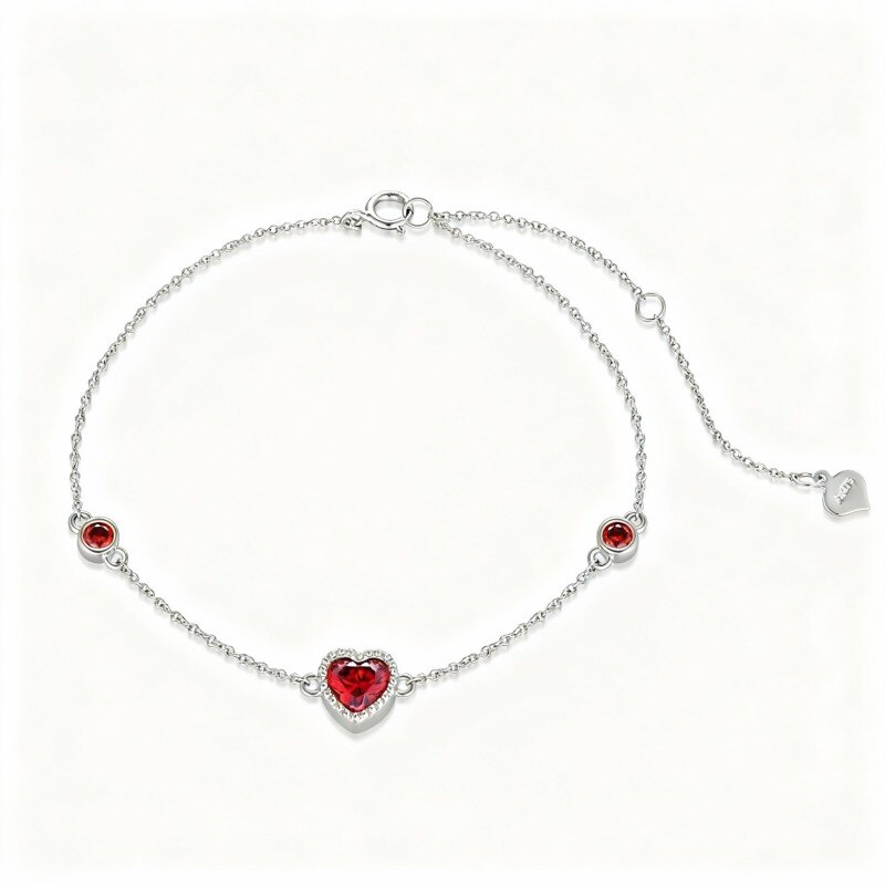 Pulsera de cuentas de metal con forma de corazón y circonitas cúbicas en oro blanco de 14 quilates-1