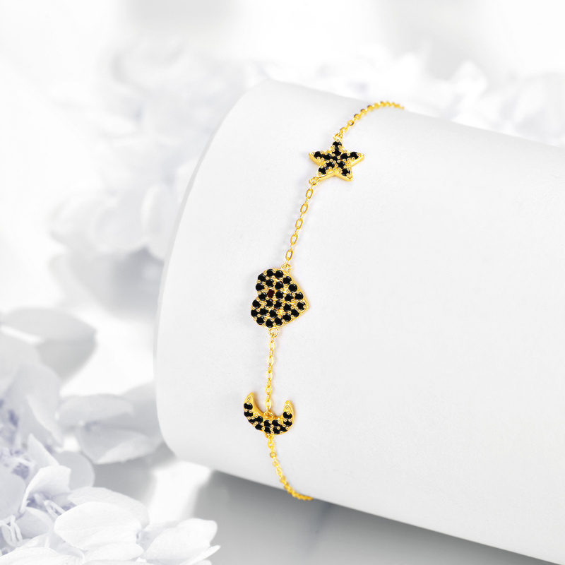 Pulsera con dije de corazón, luna y estrella de circonita cúbica en oro de 14 quilates-4