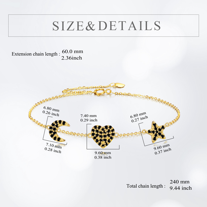 Pulsera con dije de corazón, luna y estrella de circonita cúbica en oro de 14 quilates-5