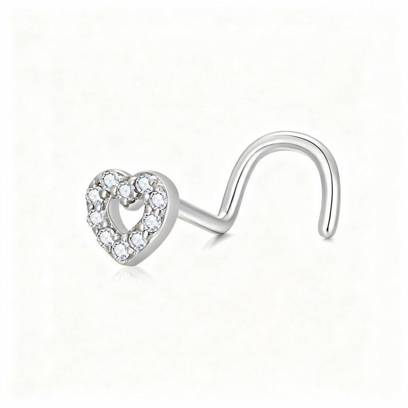 Anillo nasal de corazón de circonita cúbica chapado en oro blanco y platino-1