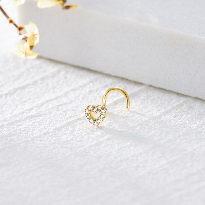 Anillo nasal de corazón con circonita cúbica de oro de 14 quilates-3