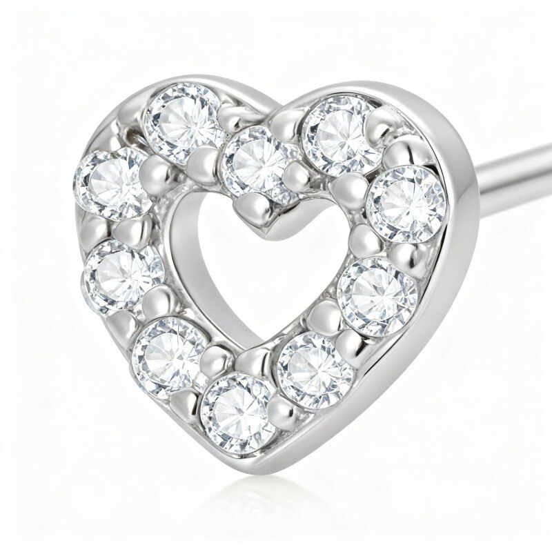 Anillo nasal de corazón con circonita cúbica en oro blanco de 14 quilates-1