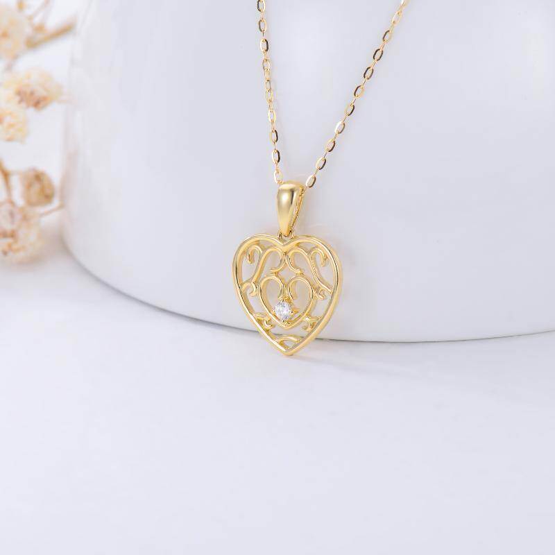 Collar con colgante de corazón de circonita cúbica chapado en oro blanco y platino-3