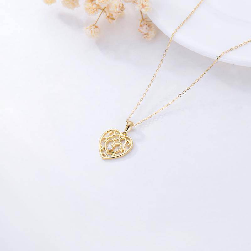 Collar con colgante de corazón de circonita cúbica chapado en oro blanco y platino-4