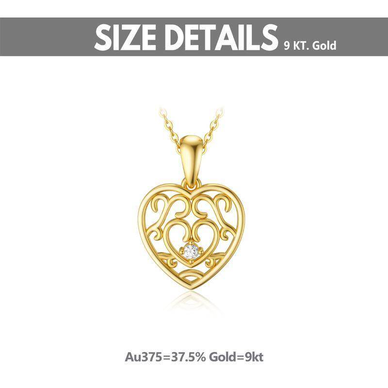 Collar con colgante de corazón de circonita cúbica chapado en oro blanco y platino-5