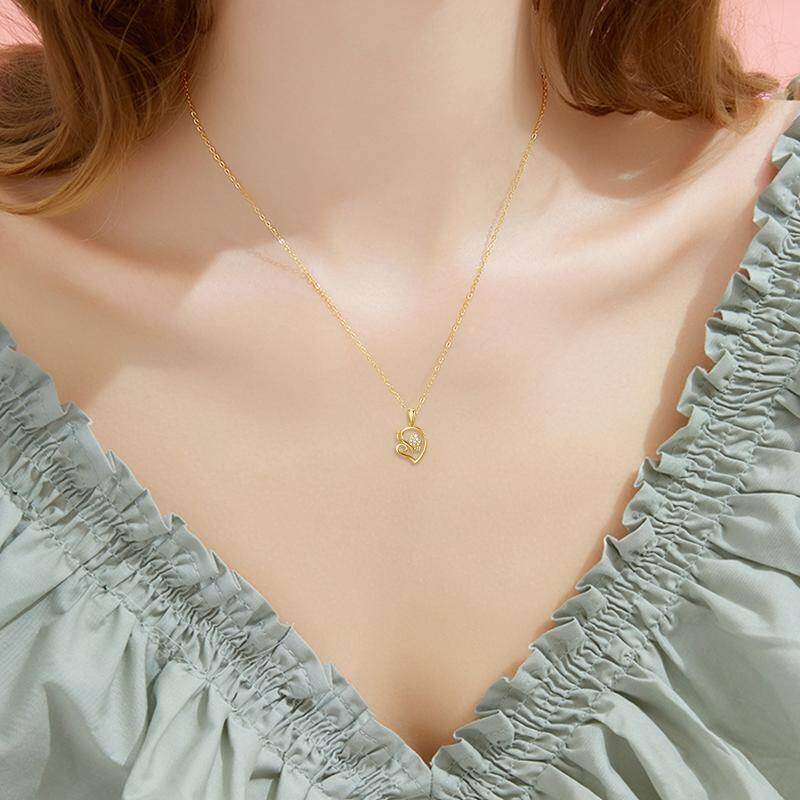 Collar con colgante de corazón de circonita cúbica en oro rosa de 18 quilates-2