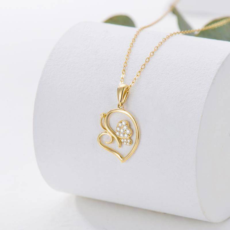 Collar con colgante de corazón de circonita cúbica en oro rosa de 18 quilates-3