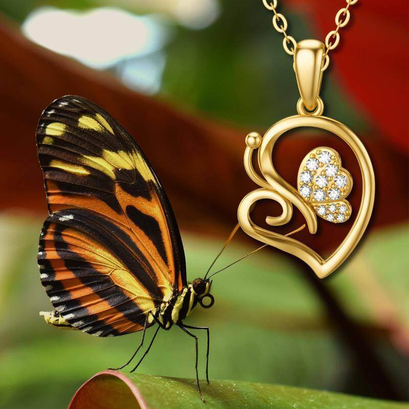 Collar con colgante de corazón de circonita cúbica en oro rosa de 18 quilates-5