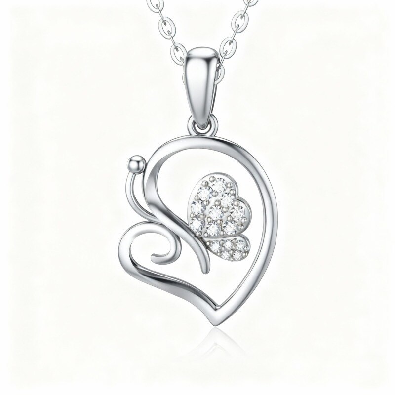 Collar con colgante de corazón de circonita cúbica en oro blanco de 14 quilates-1