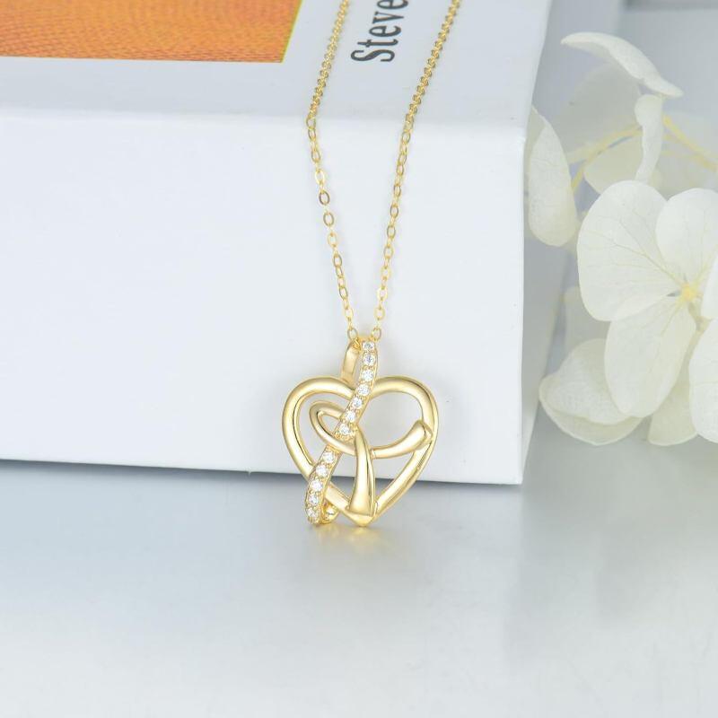 Collier en or 18 carats et zircon cubique en forme de cœur pour femme-3