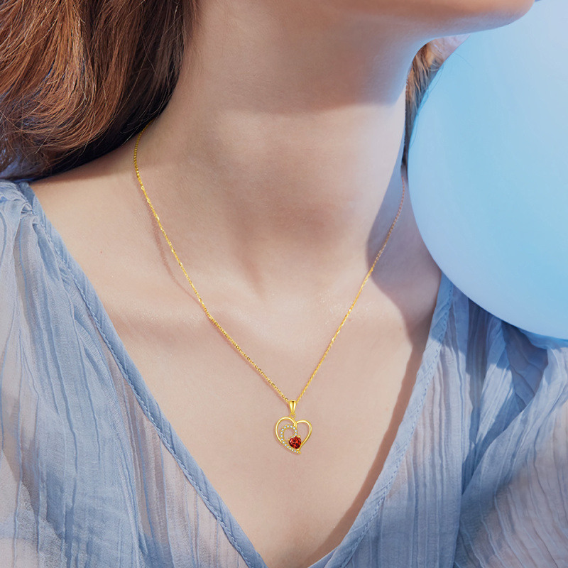 Collier pendentif cœur en or 18 carats et zircone cubique-2