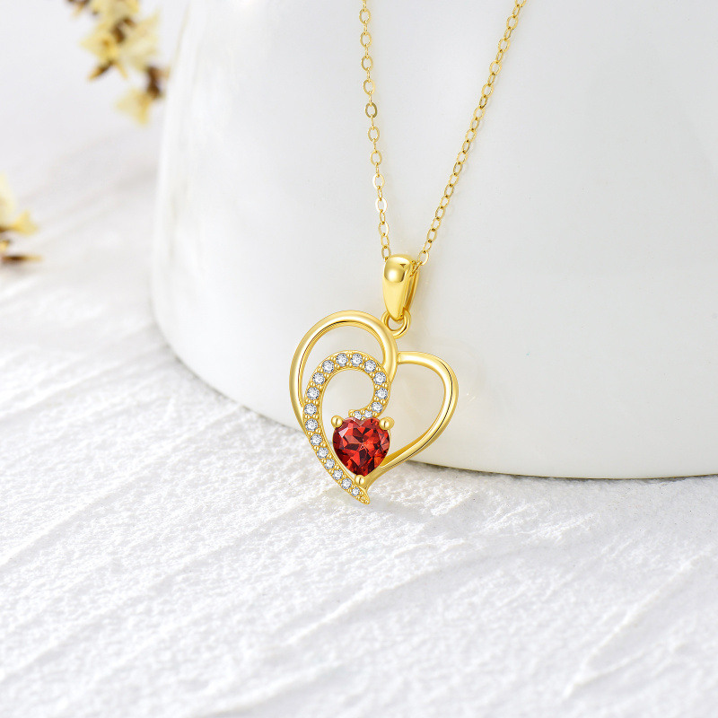 Collier pendentif cœur en or 18 carats et zircone cubique-3