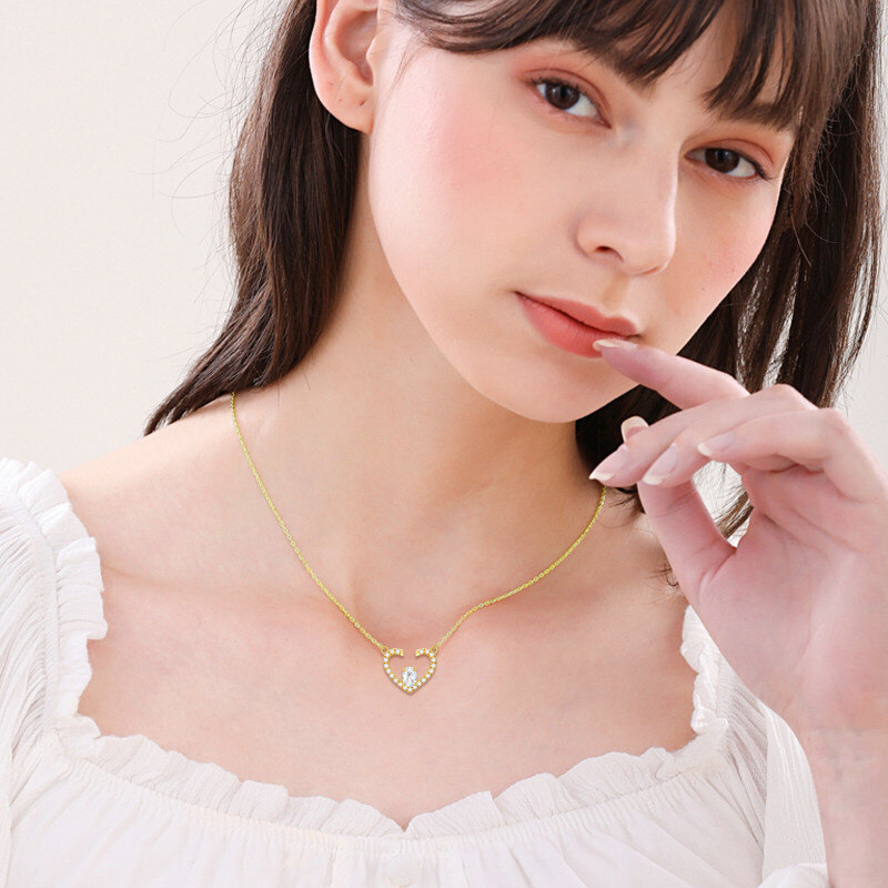 Collar con colgante de corazón de circonita cúbica en oro rosa de 14 quilates-2