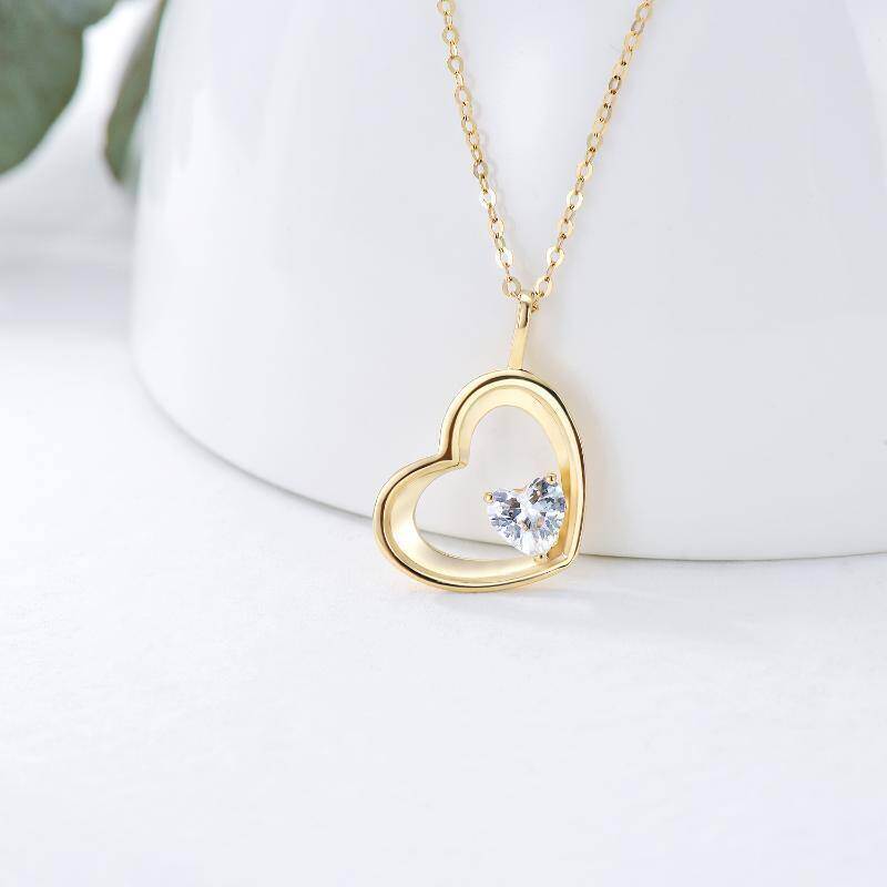 Collar con colgante de corazón de circonita cúbica en oro blanco de 9 quilates-3