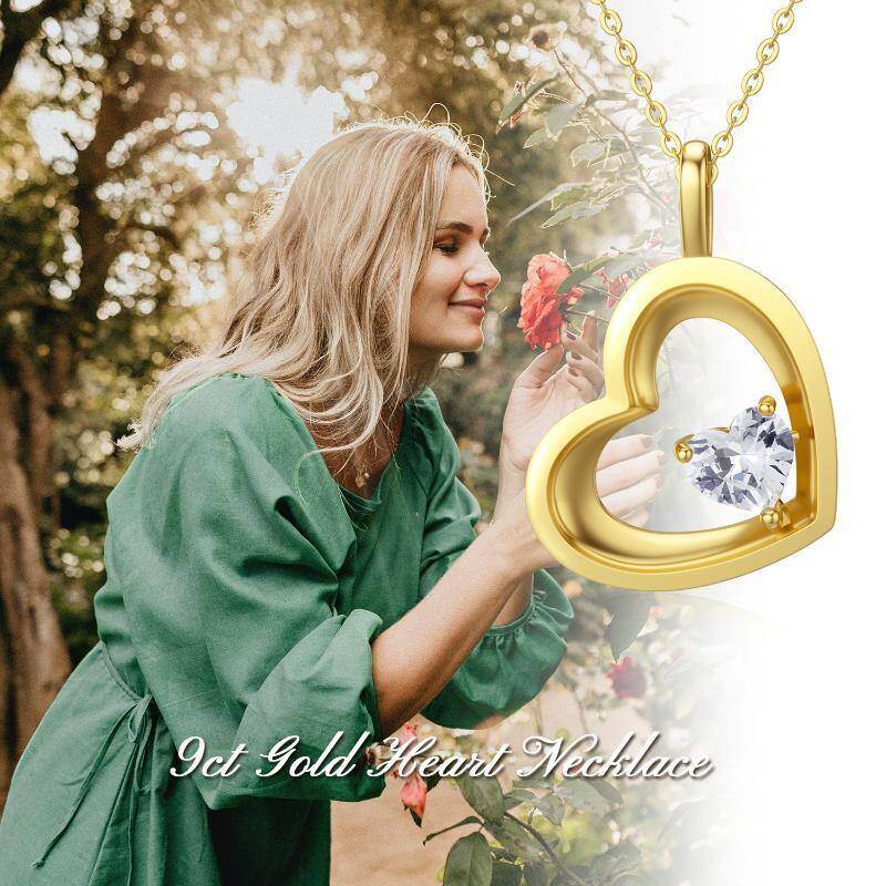 Collar con colgante de corazón de circonita cúbica en oro blanco de 9 quilates-4
