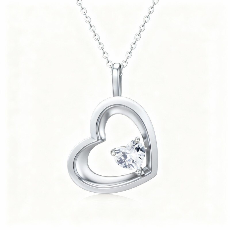 Collar con colgante de corazón de circonita cúbica en oro blanco de 9 quilates-1