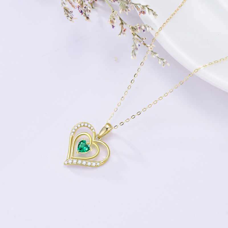Collar con colgante de corazón de circonita cúbica en oro de 9 quilates-4