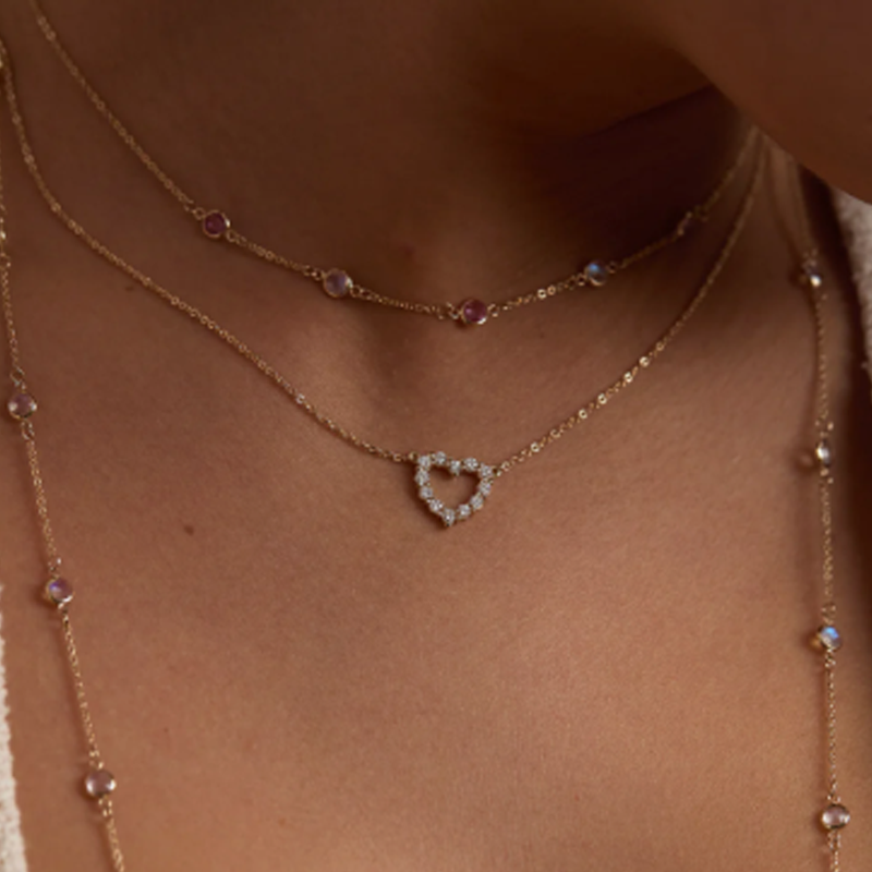 14K Gold Cubic Zirconia Heart Necklace for Women-2