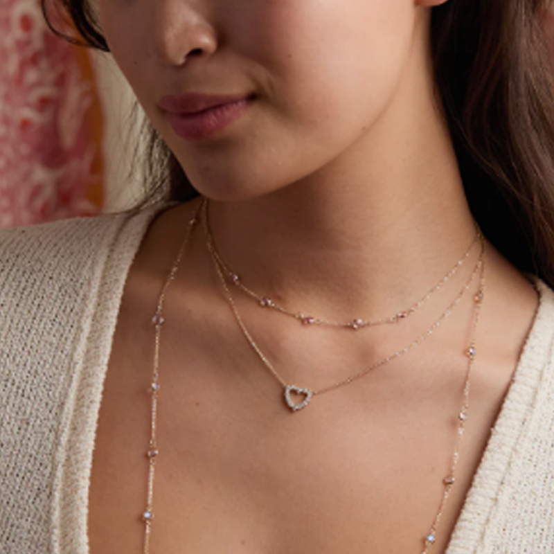 14K Gold Cubic Zirconia Heart Necklace for Women-3