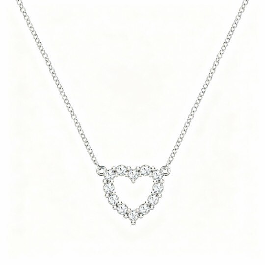 10K witgouden hartvormige zirkonia-hangerketting