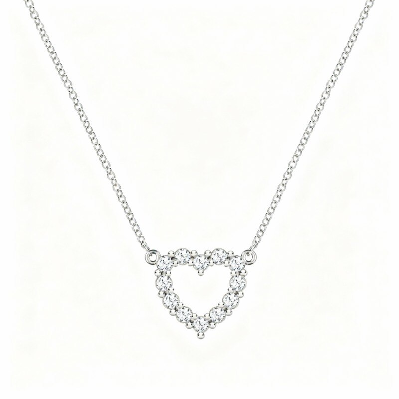 10K White Gold Cubic Zirconia Heart Pendant Necklace-1