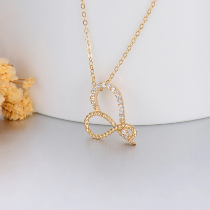 Collier en or 10 carats avec pendentif cœur en forme de corde et zircon cubique pour femme-4