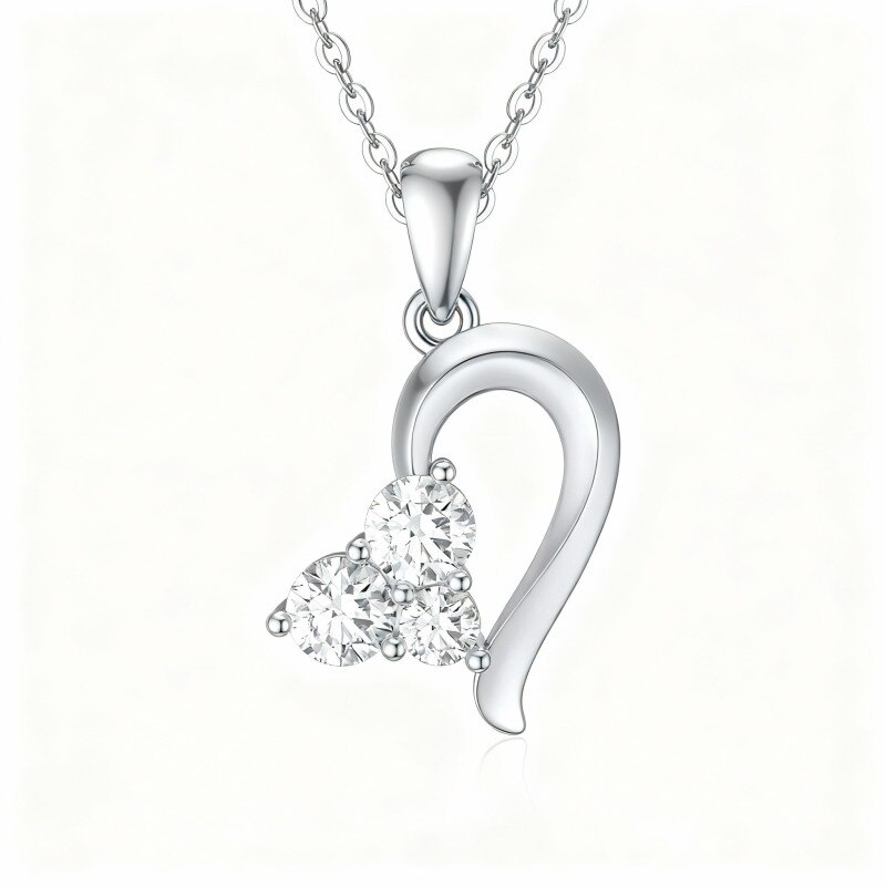Collar con colgante de corazón de circonita cúbica en oro blanco de 18 quilates-1