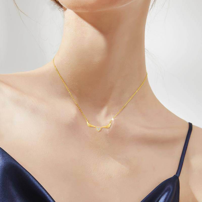 18K Gold Cubic Zirconia Heart Pendant Necklace-2