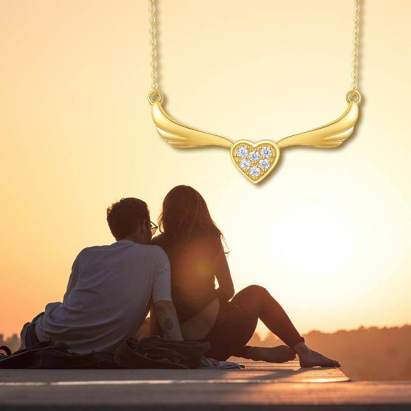 18K Gold Cubic Zirconia Heart Pendant Necklace-6