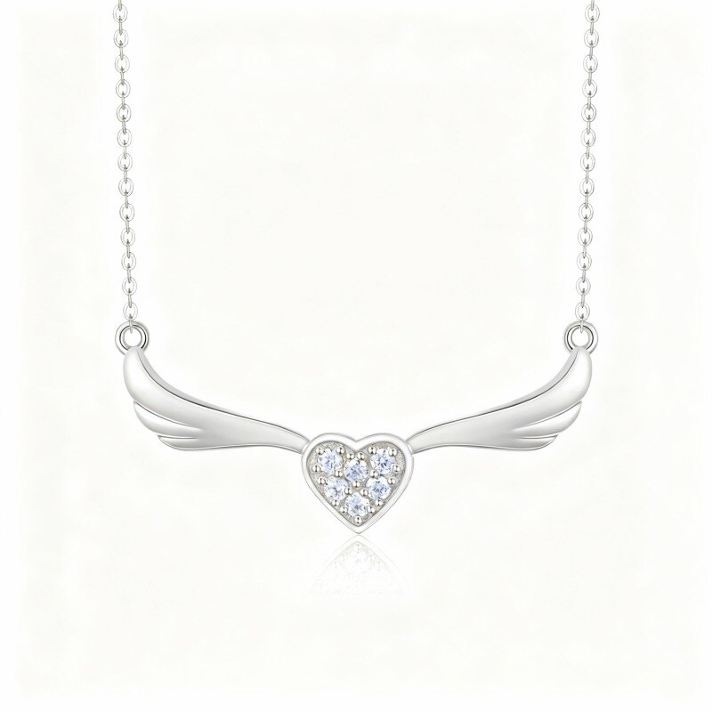 Collar con colgante de corazón de circonita cúbica en oro blanco de 18 quilates-1