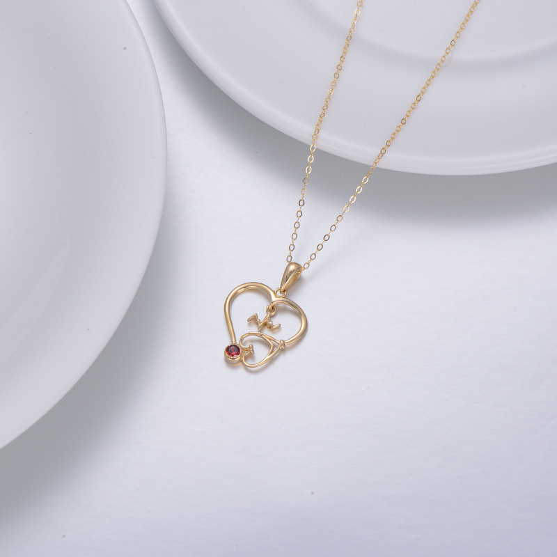 Collier pendentif cœur en or 14 carats et zircone cubique-3