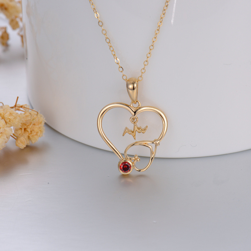 Collier pendentif cœur en or 14 carats et zircone cubique-4