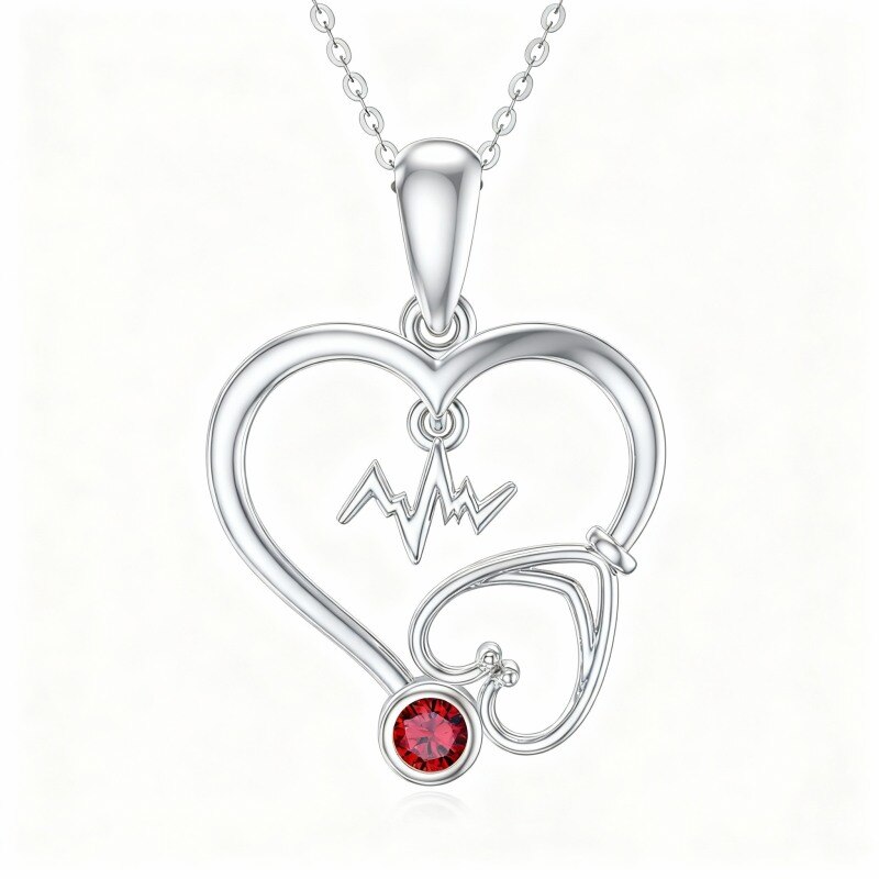 Collier pendentif cœur en platine plaqué or blanc et zircon cubique-1