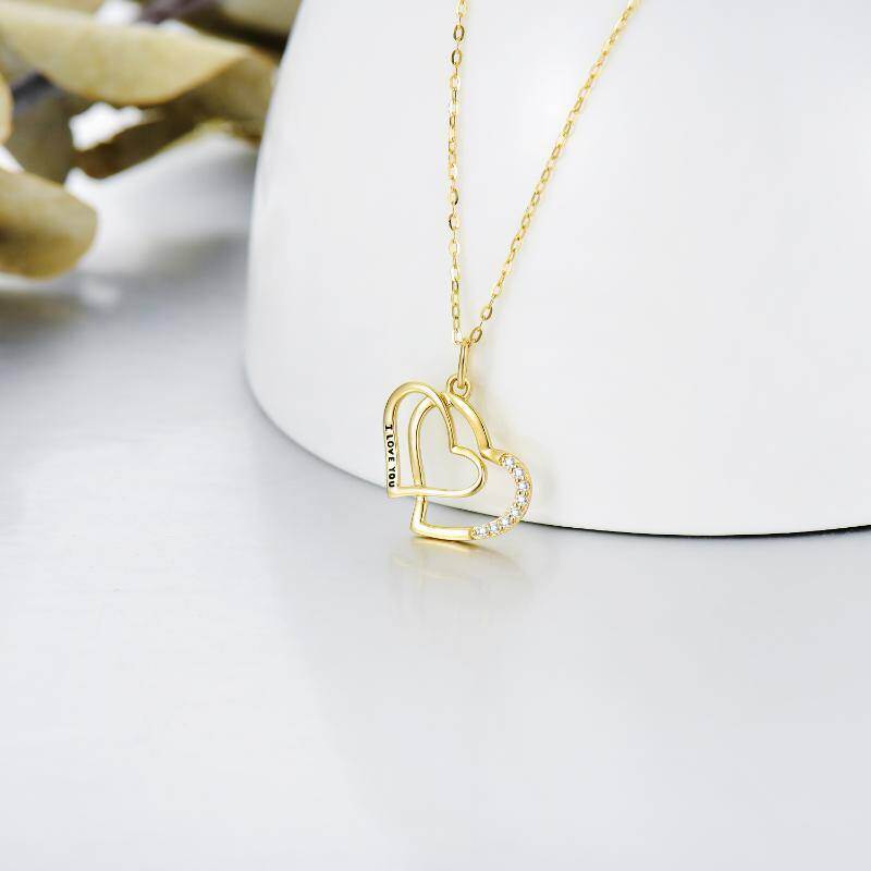 Collar con colgante de corazón de circonita cúbica en oro rosa de 10 quilates-3